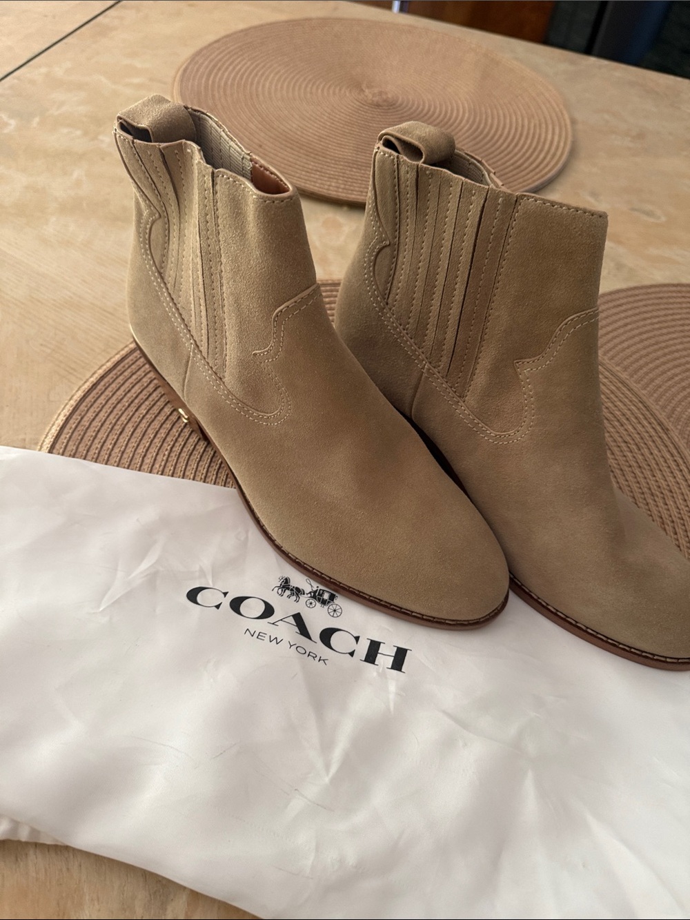 COACH 🔥 DANIELA suede tan calf booties - Picture 2 of 7